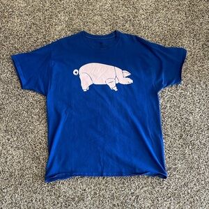 Hanes Blue Short Sleeve Tee with Pig Design